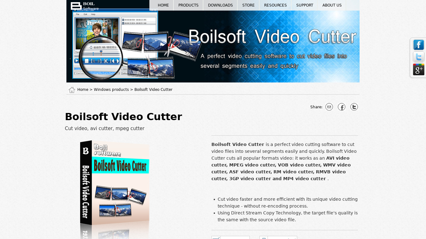 Boilsoft Video Cutter Landing page
