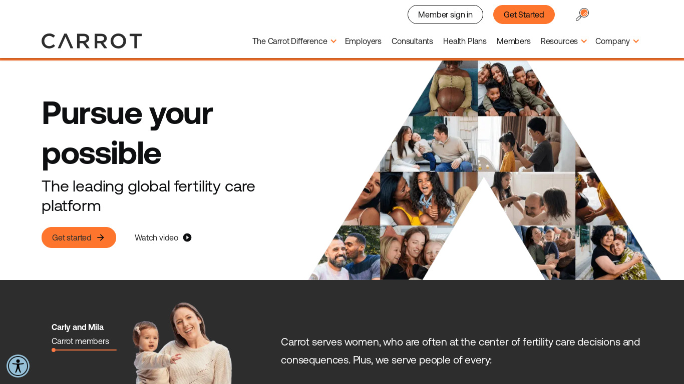 Carrot Fertility Landing page