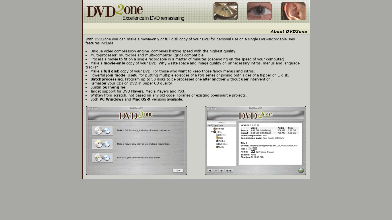 DVD2One Landing page