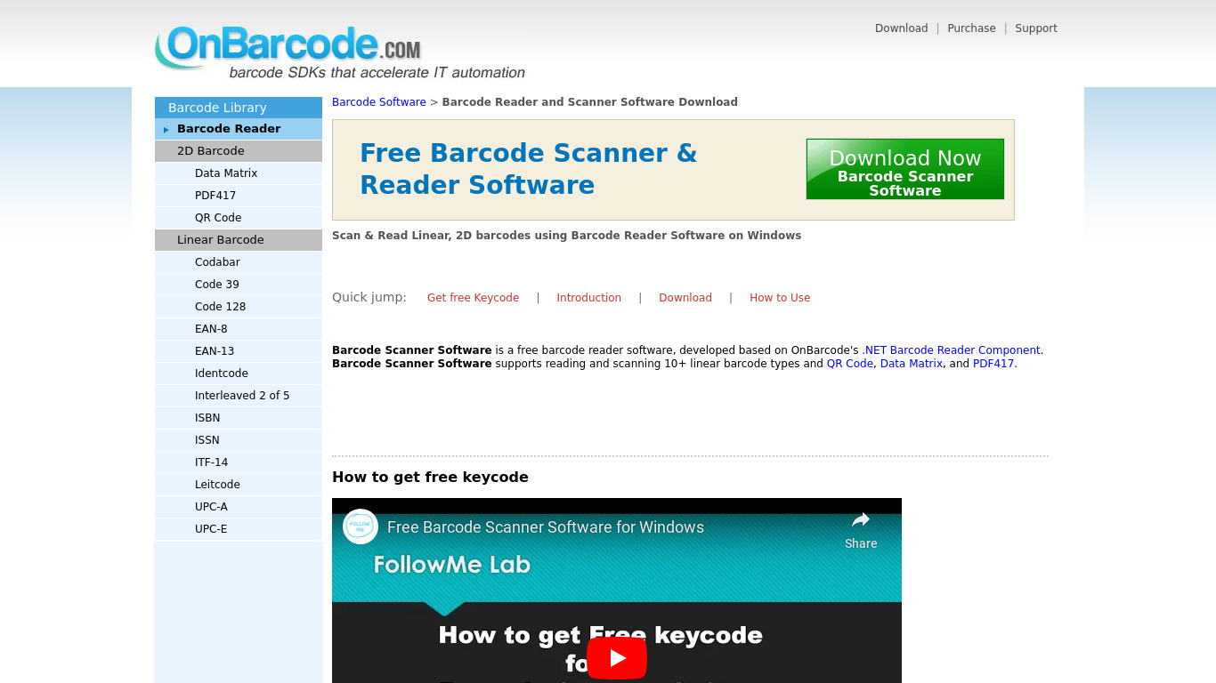 Barcode Reader Landing page