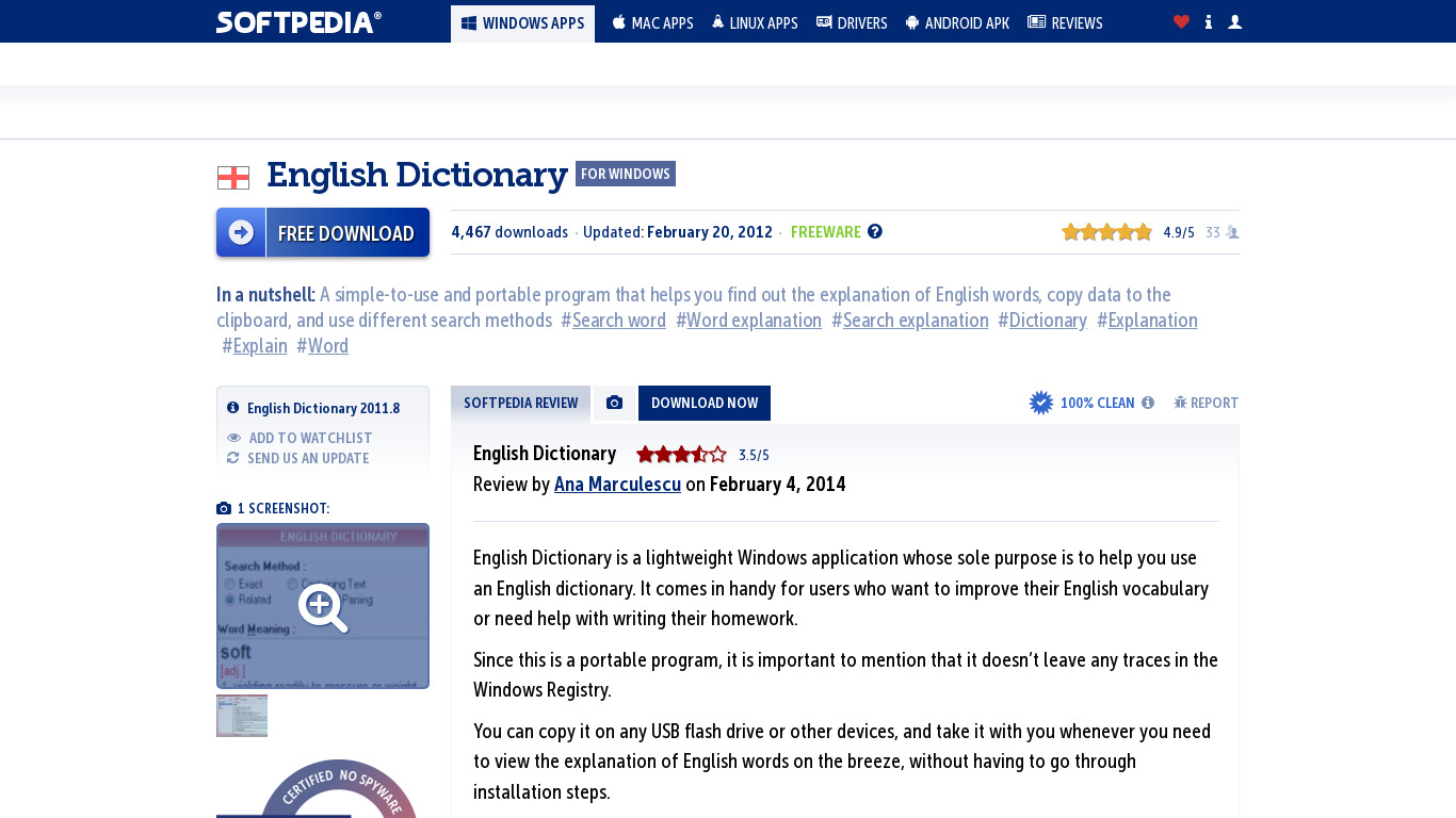 FCorp English Dictionary Landing page