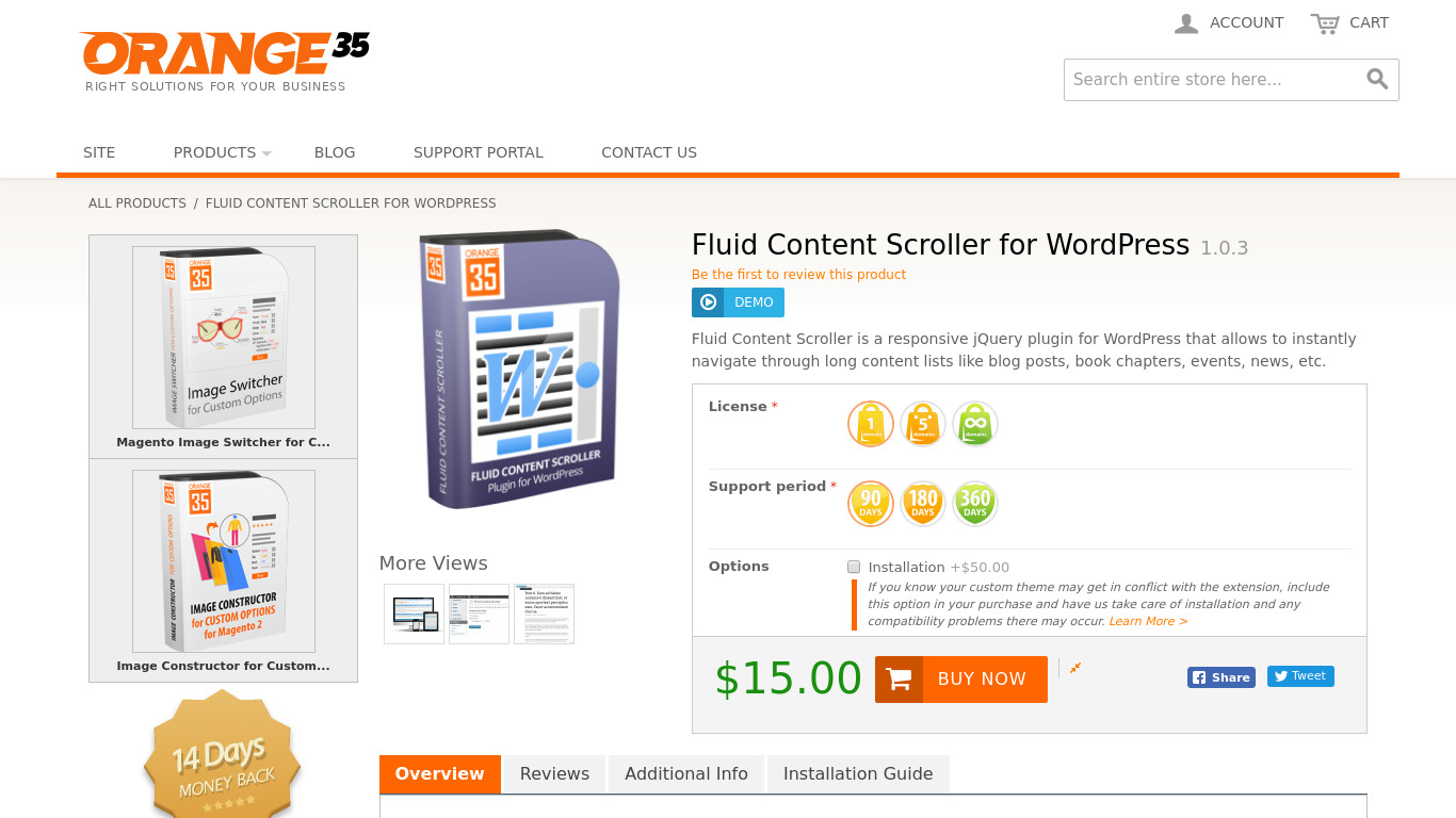 Fluid Content Scroller for WordPress Landing page