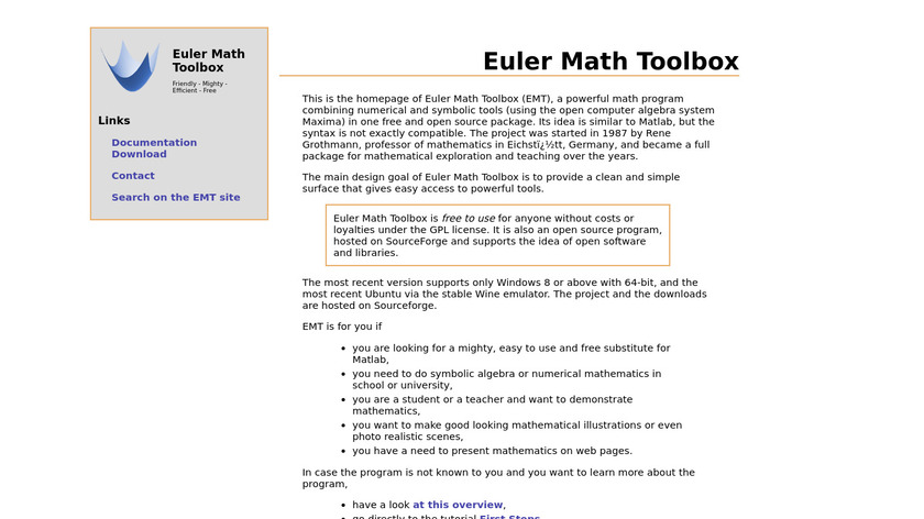 Euler Math Toolbox Landing Page