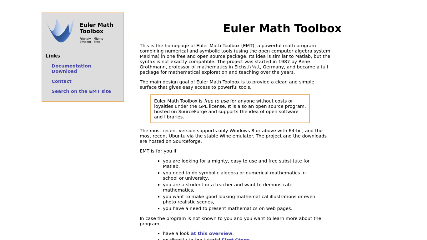 Euler Math Toolbox Landing page