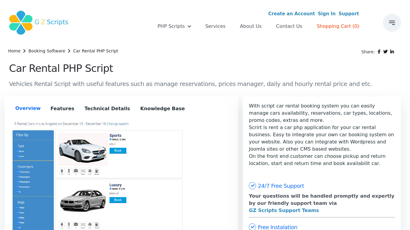 Car Rental Script PHP Landing page