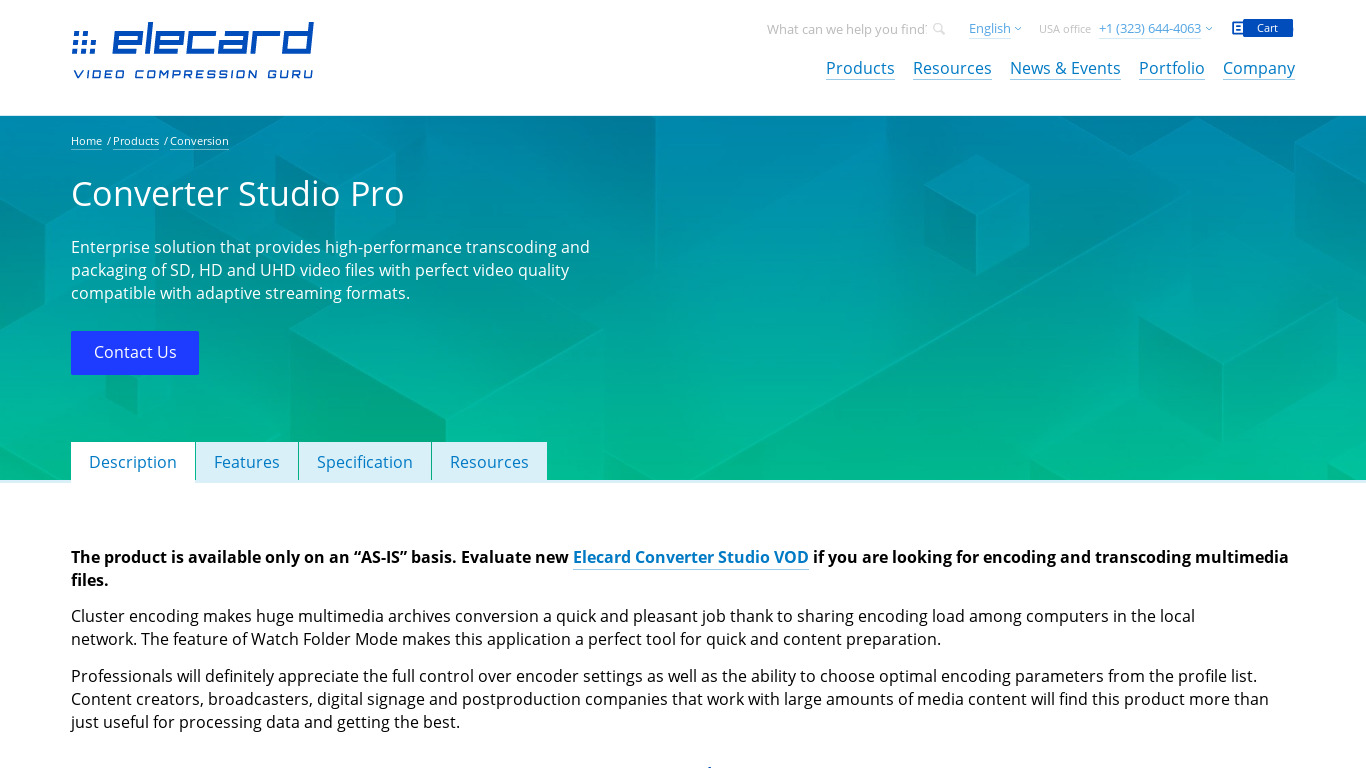 Elecard Converter Studio Pro Landing page