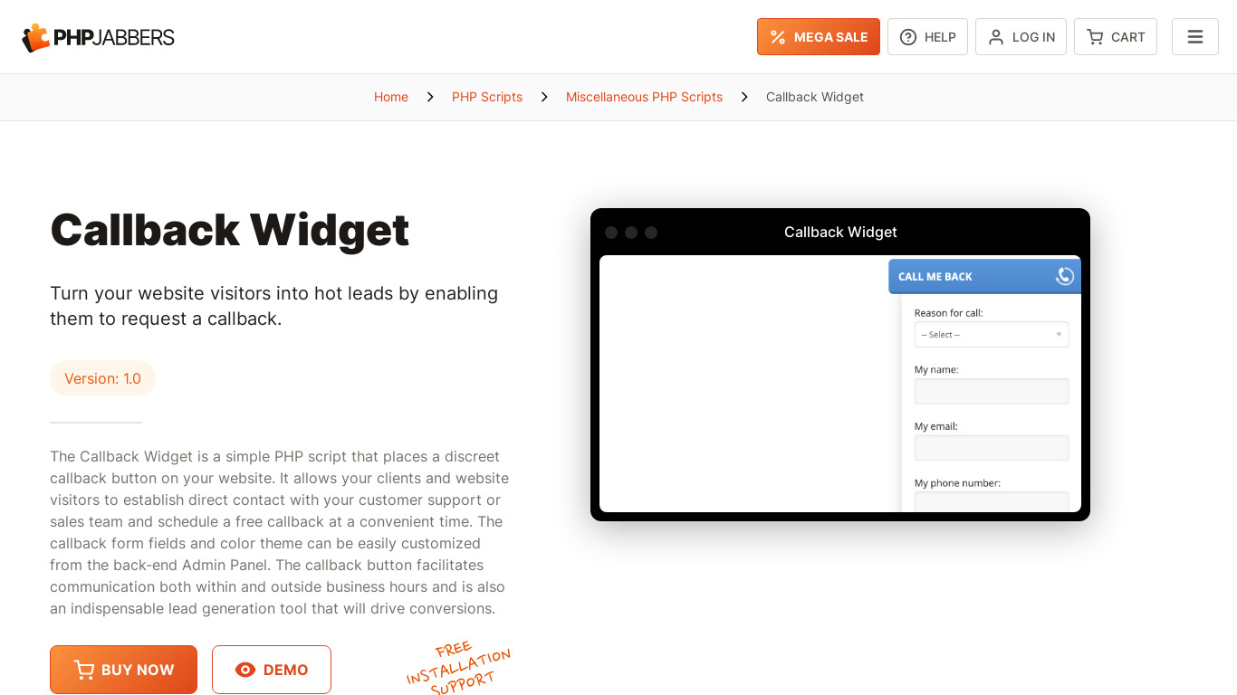 Callback Widget by PHPJabbers Landing page
