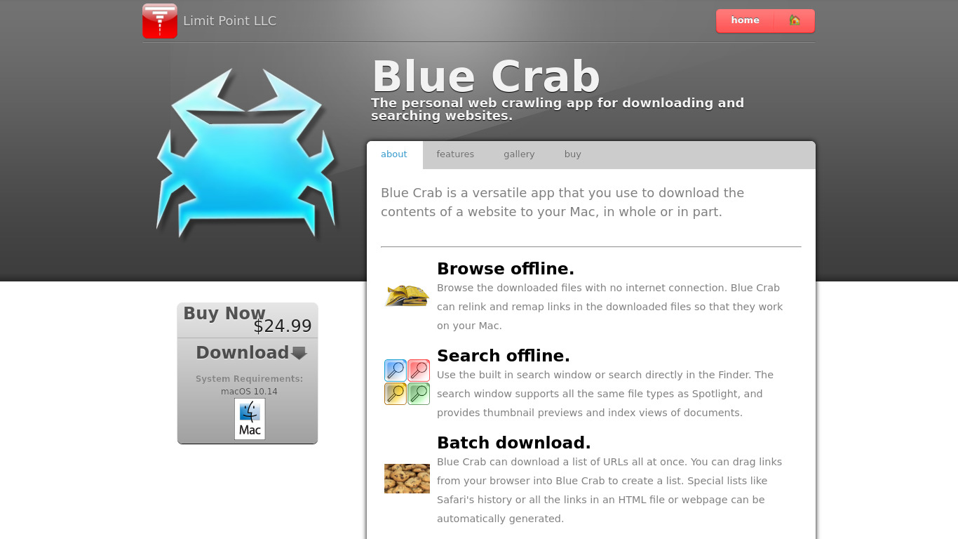 Blue Crab Landing page