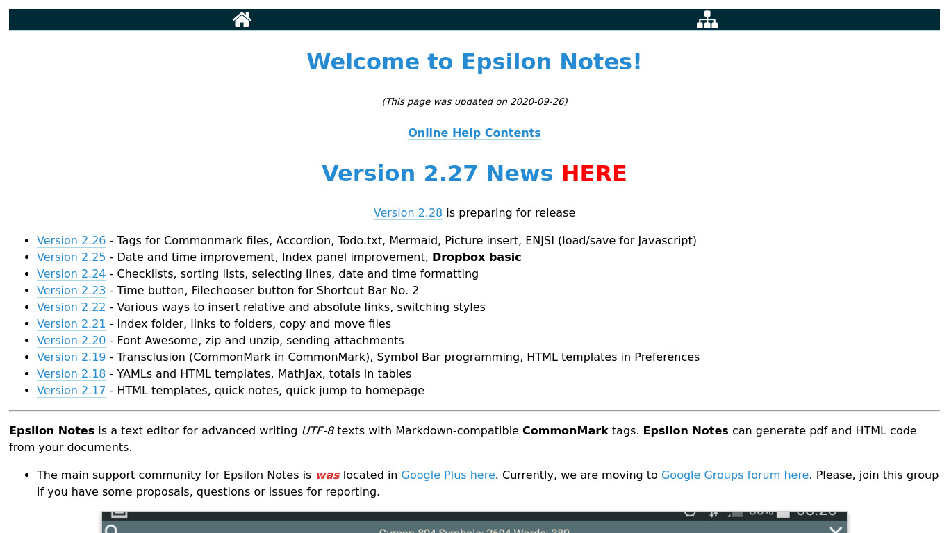 Epsilon Notes Landing page