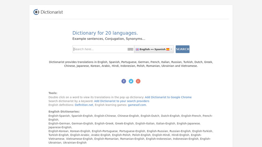 Dictionarist Landing Page