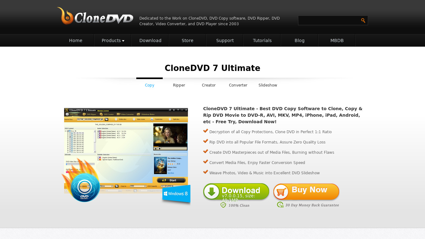 CloneDVD Ultimate Landing page