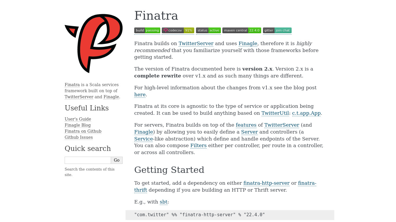 Finatra Landing page