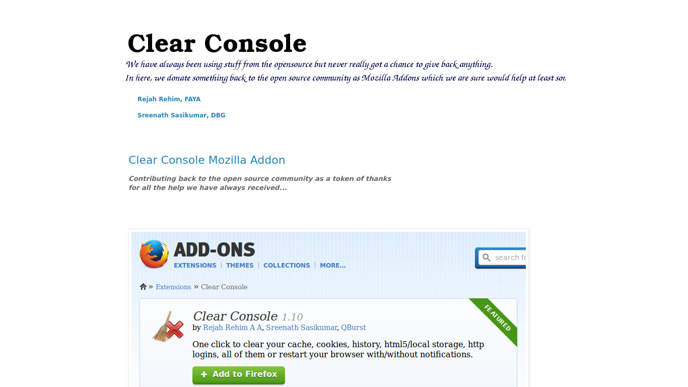 Clear Console Landing page