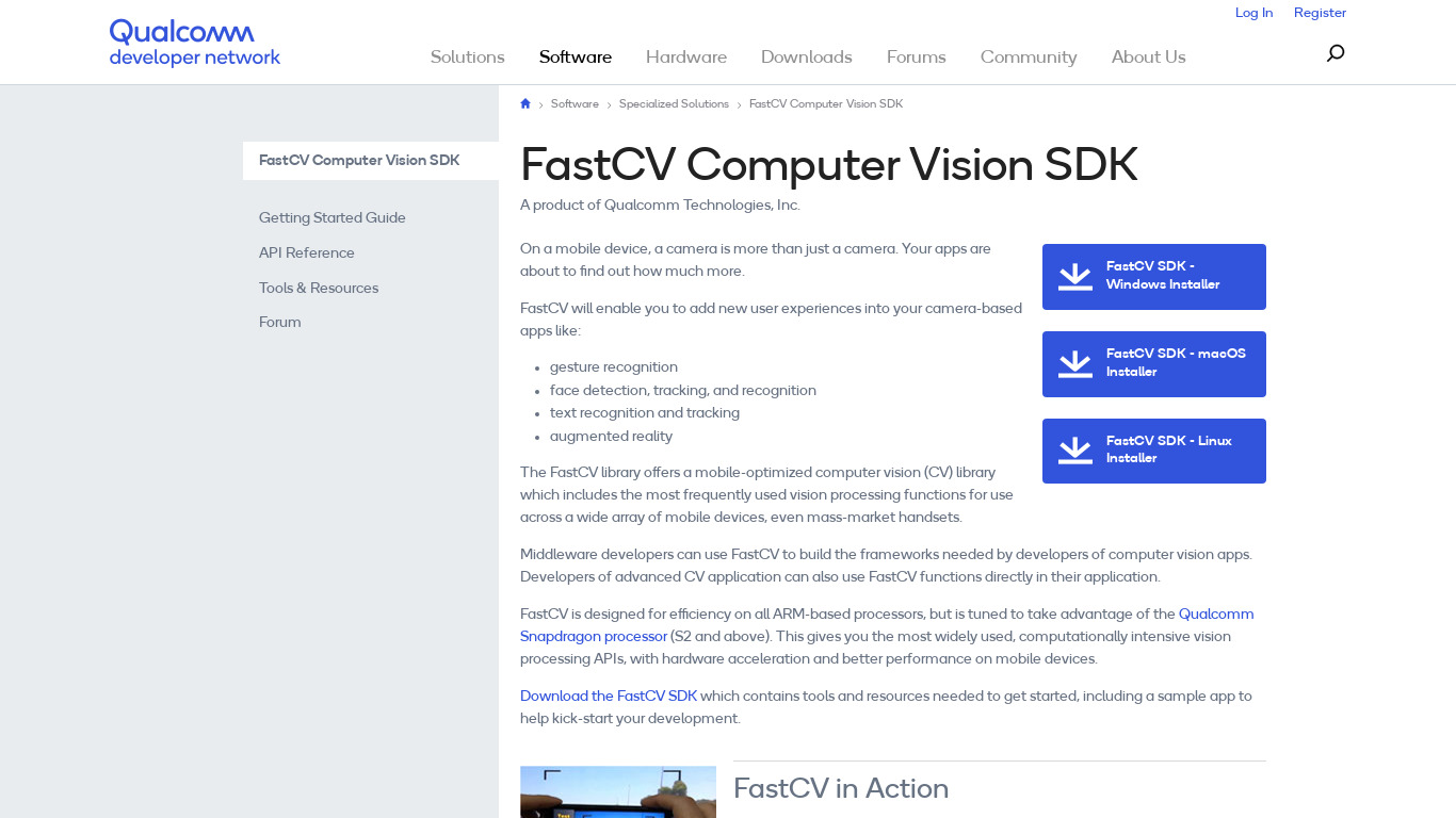 FastCV Computer Vision Landing page