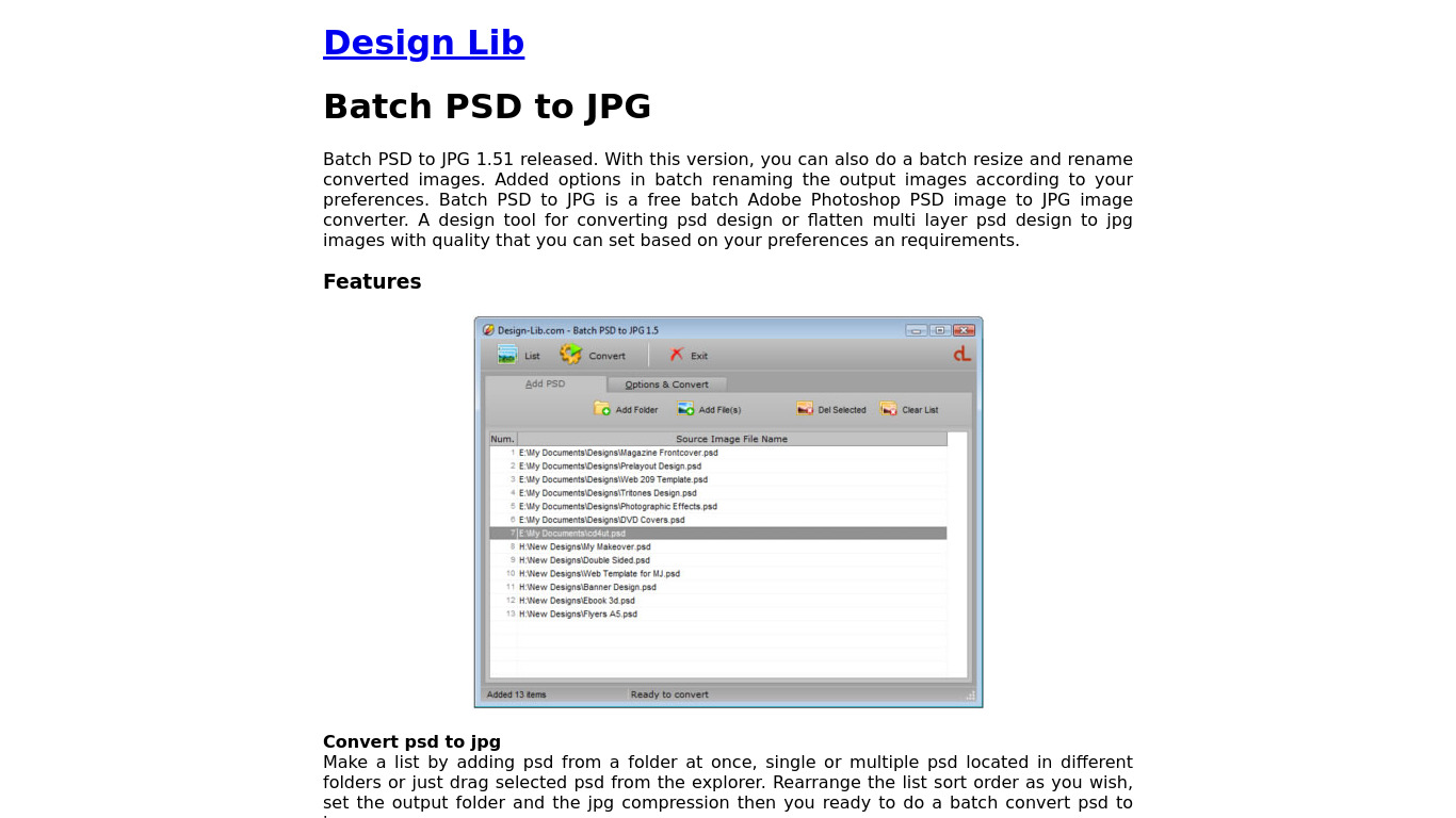 Batch PSD to JPG Landing page
