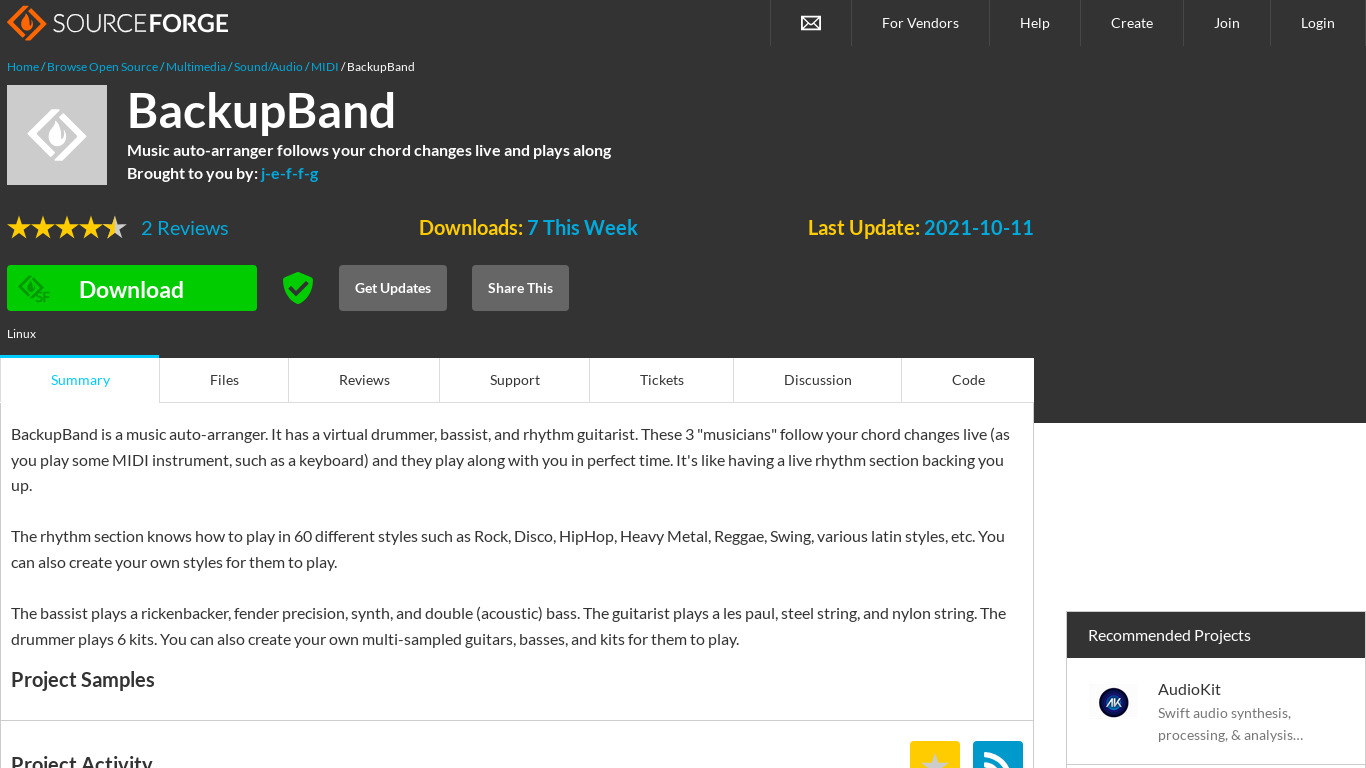BackupBand Landing page