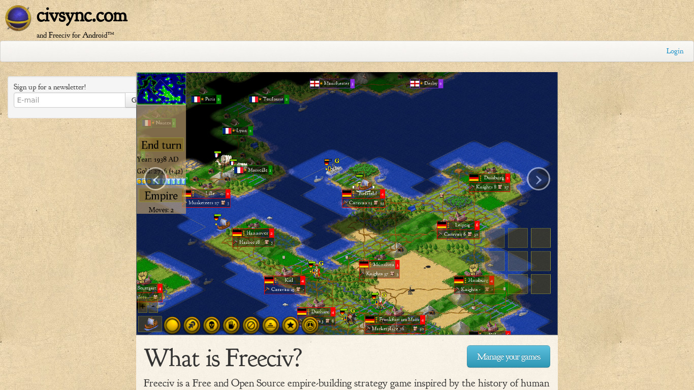 Freeciv for Android Landing page