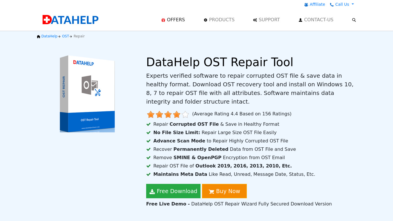 Datahelp OST Repair Tool Landing page