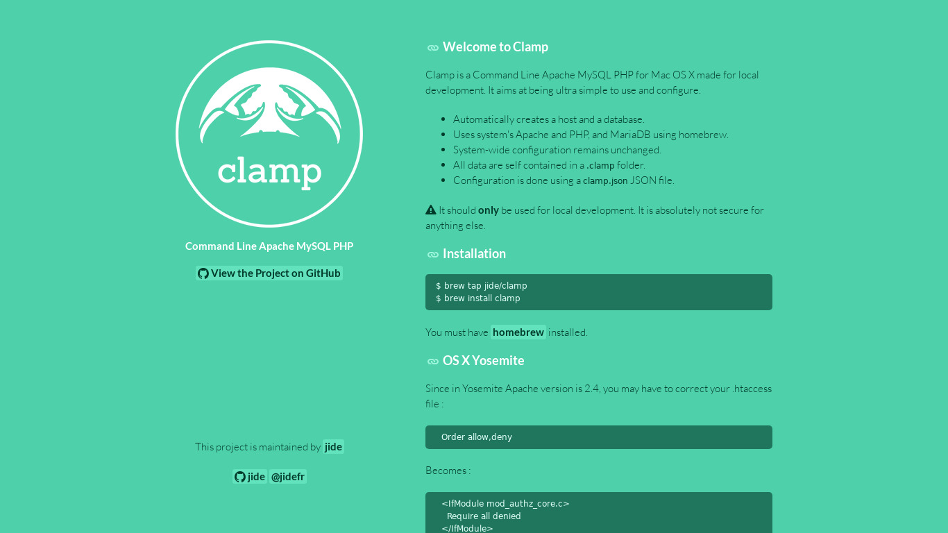 Clamp Landing page