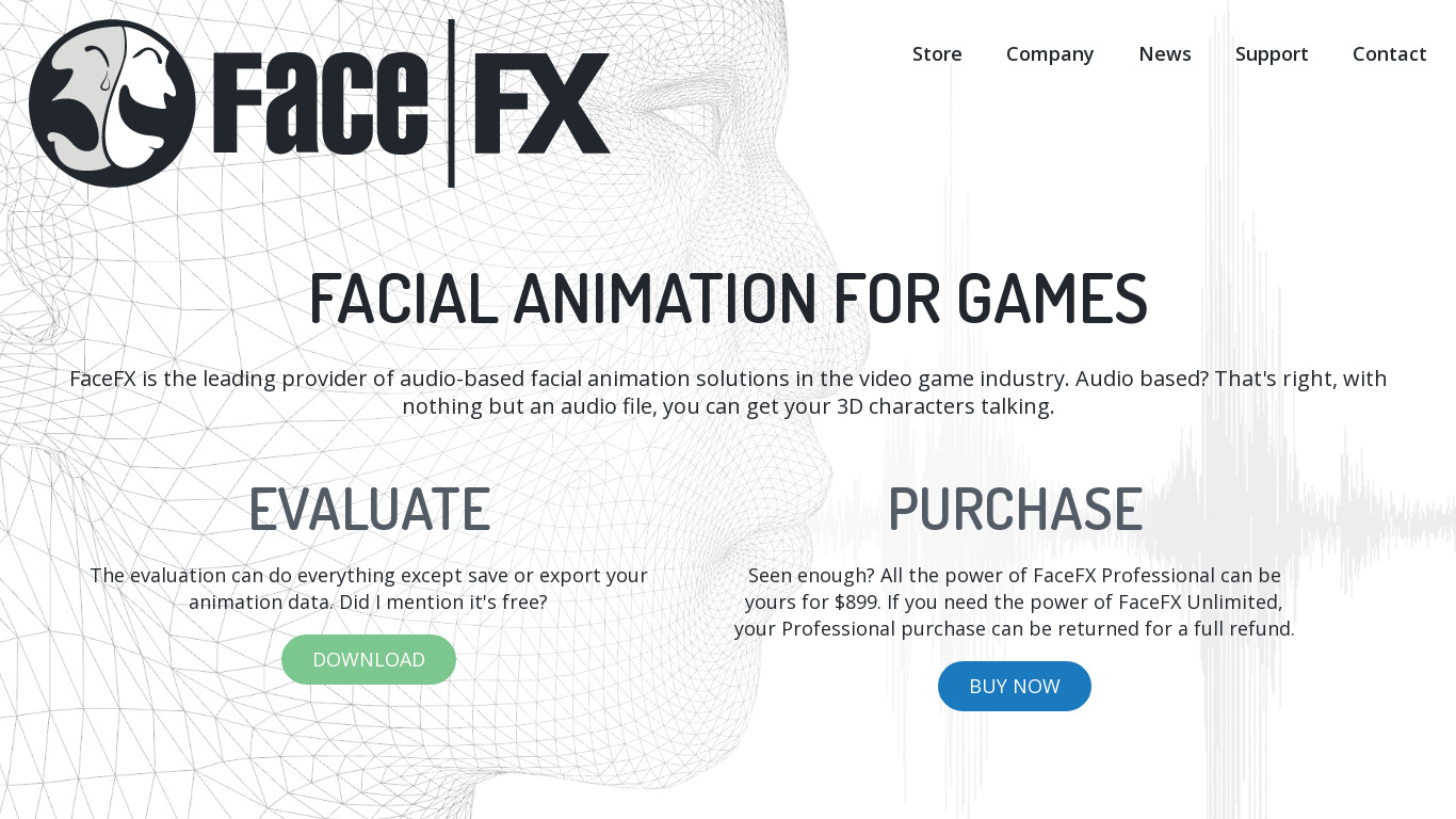 FaceFX Landing page