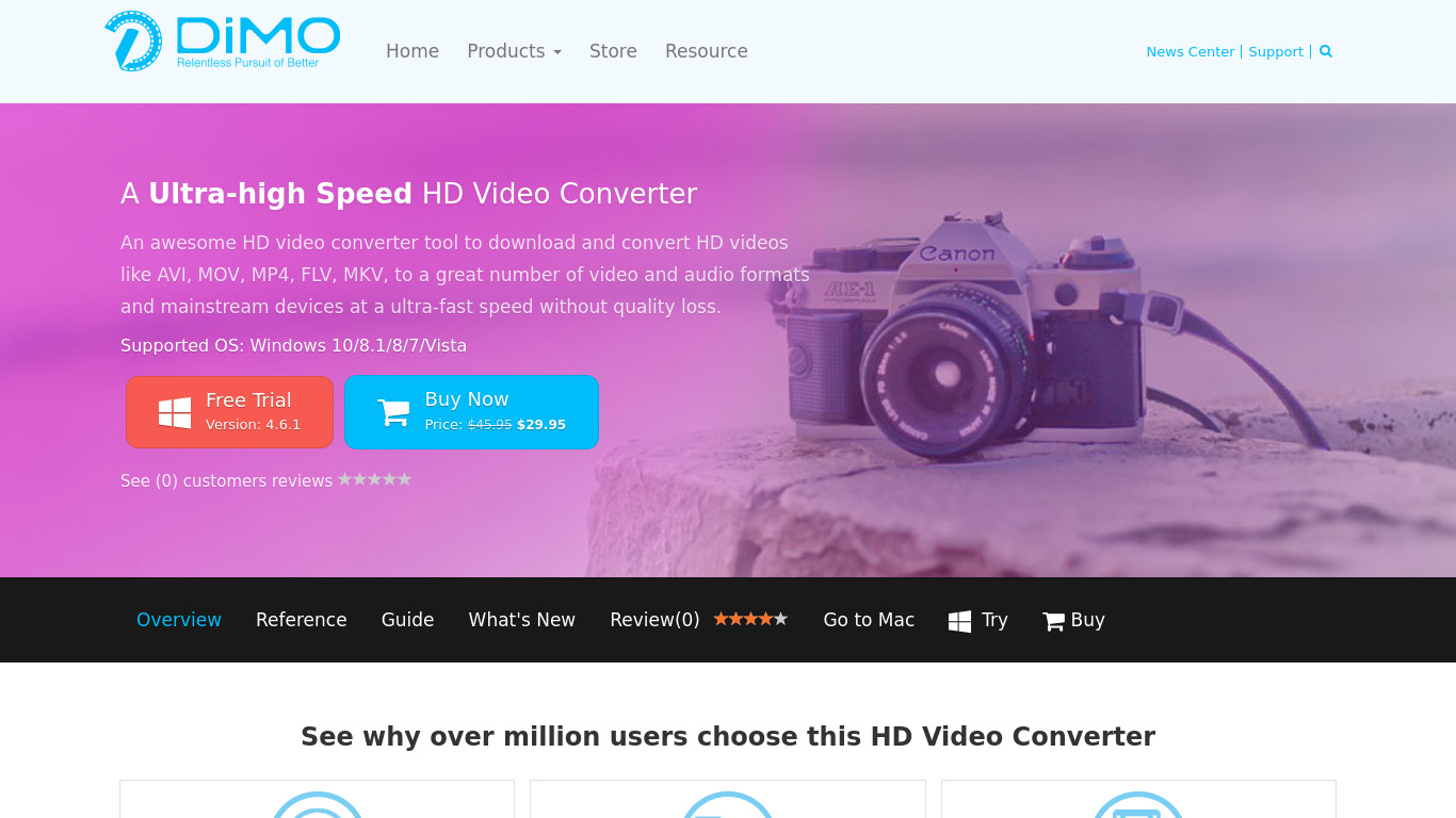 Dimo HD Video Converter Landing page