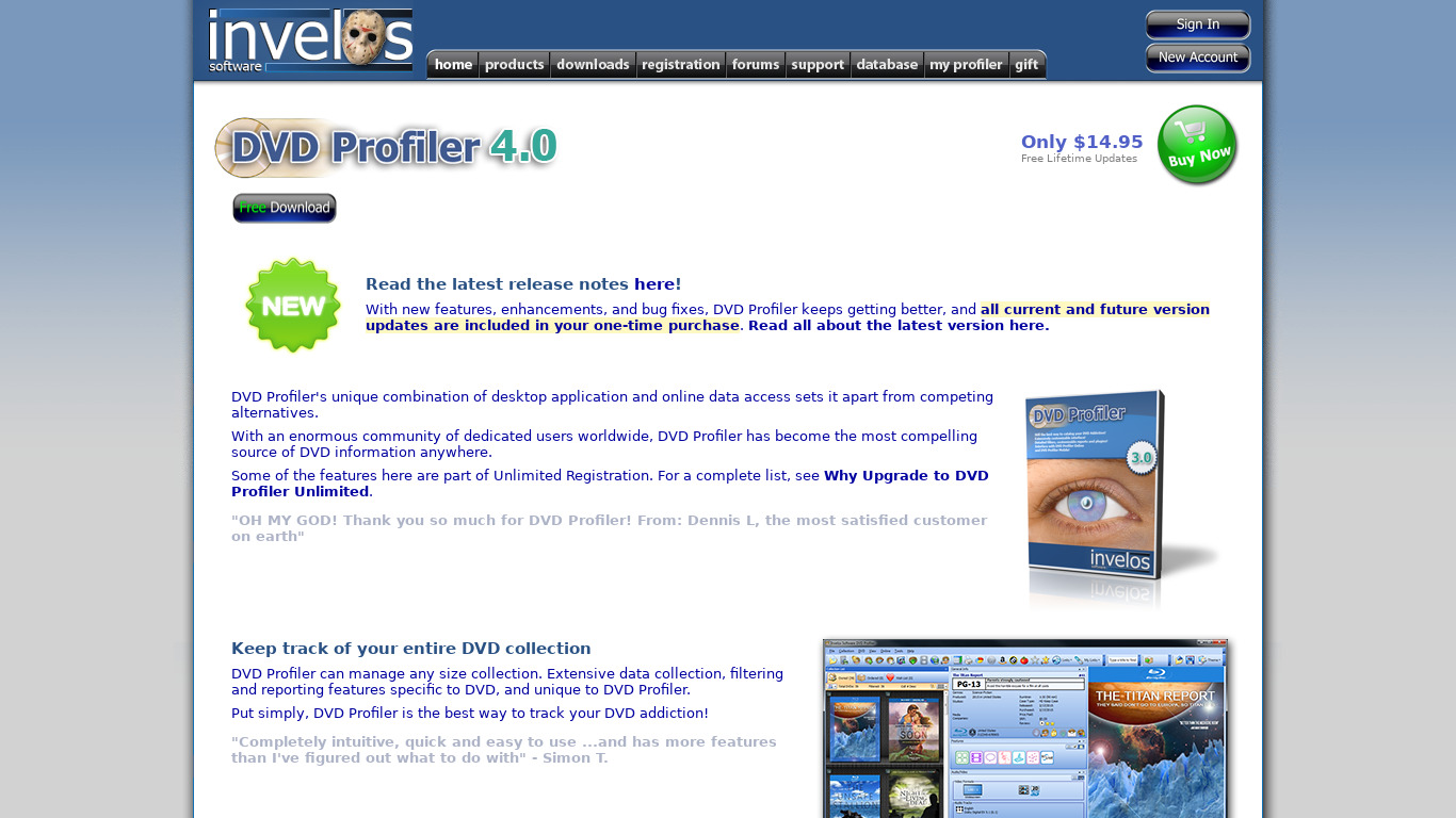 DVD Profiler Landing page