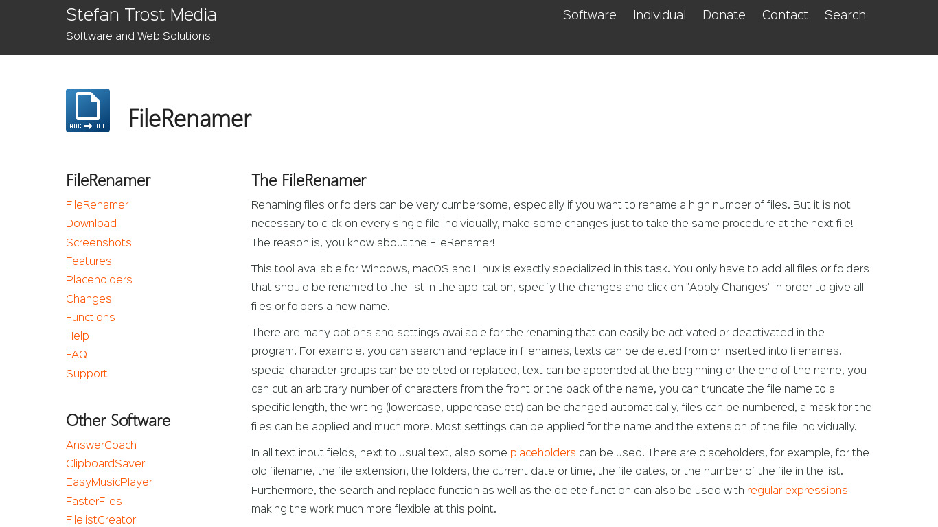 FileRenamer Landing page