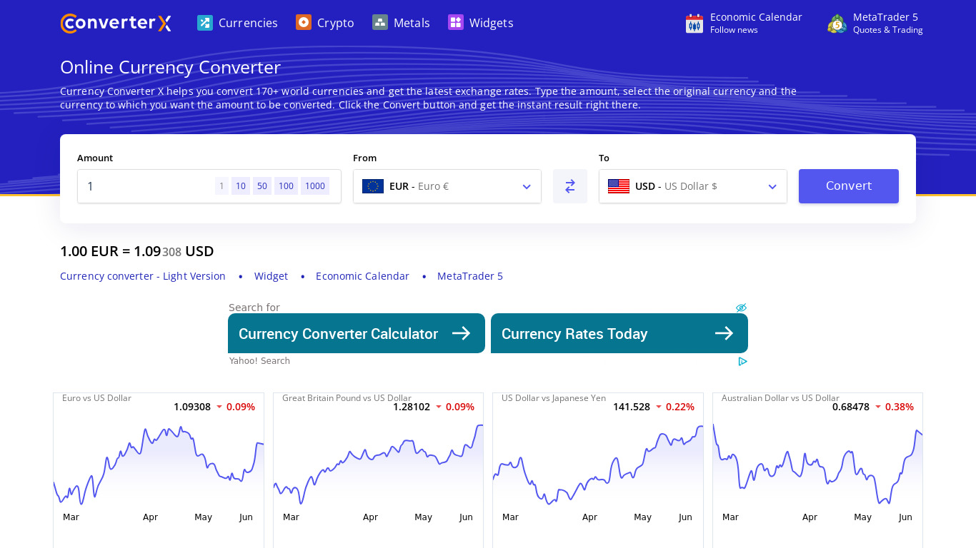 Currency Converter X Landing page