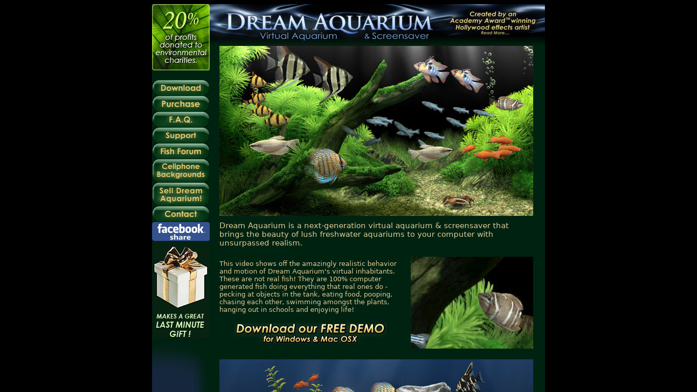 Dream Aquarium Landing page