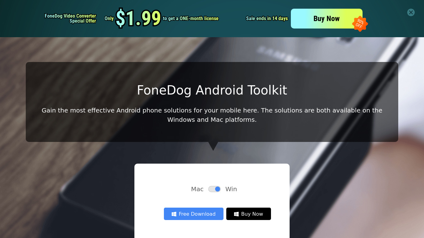 FoneDog Android Toolkit Landing page