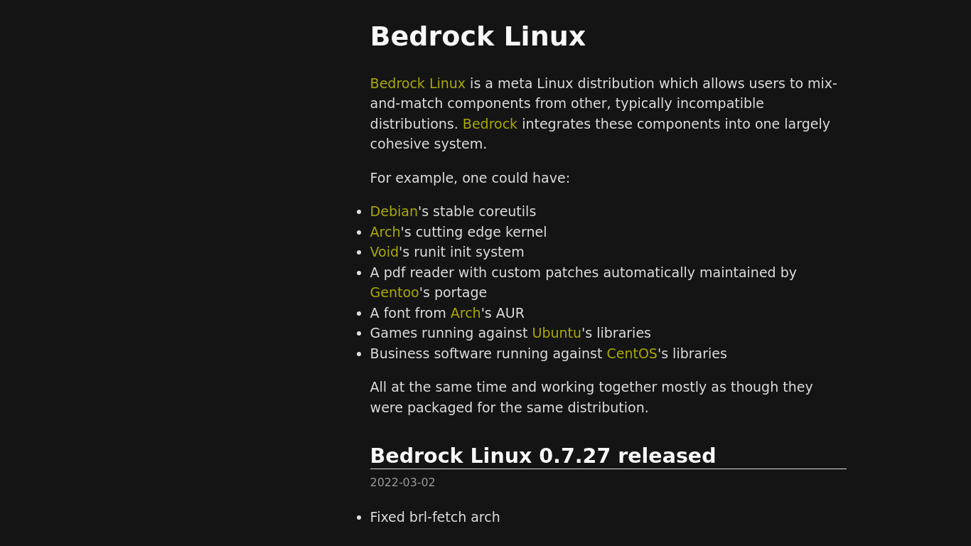 Bedrock Linux Landing page