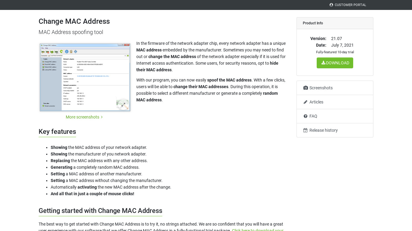 Change MAC Address Landing page