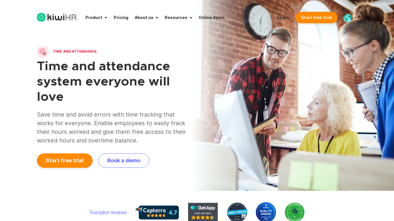 kiwiHR Time Tracking and Attendance Landing page