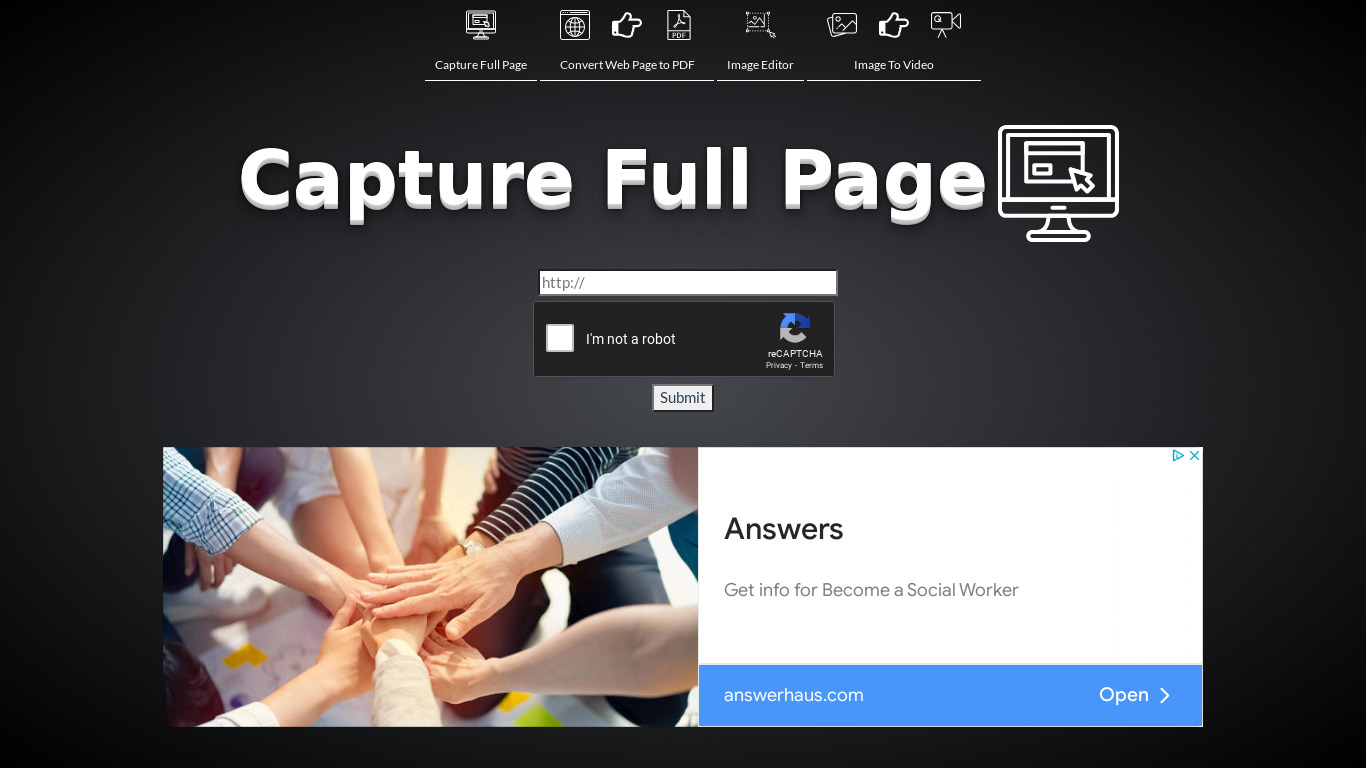 Capture Full Page Landing page