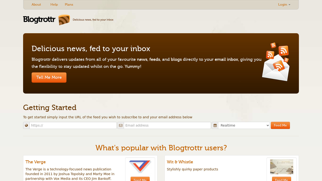Blogtrottr Landing page