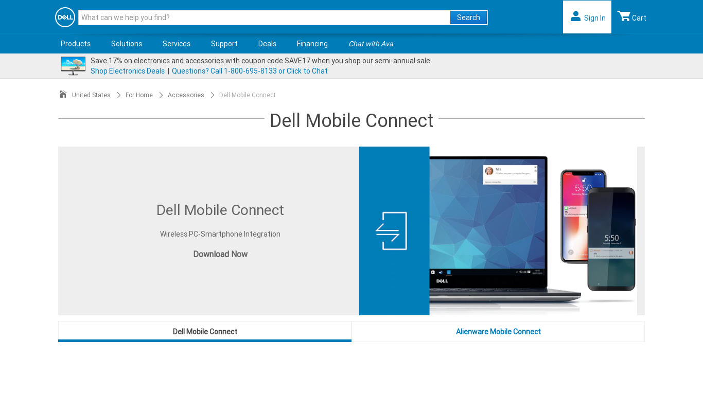 Dell Mobile Connect Landing page