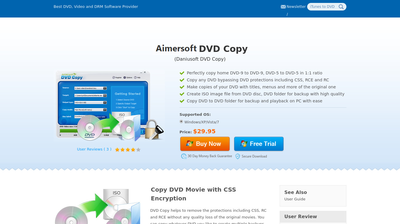 Daniusoft DVD Copy Landing page
