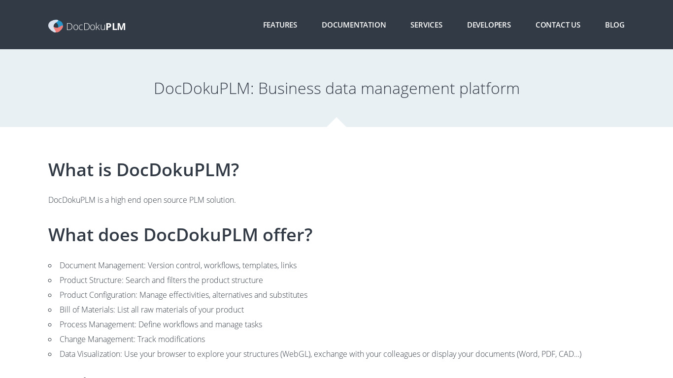 DocDokuPLM Landing page