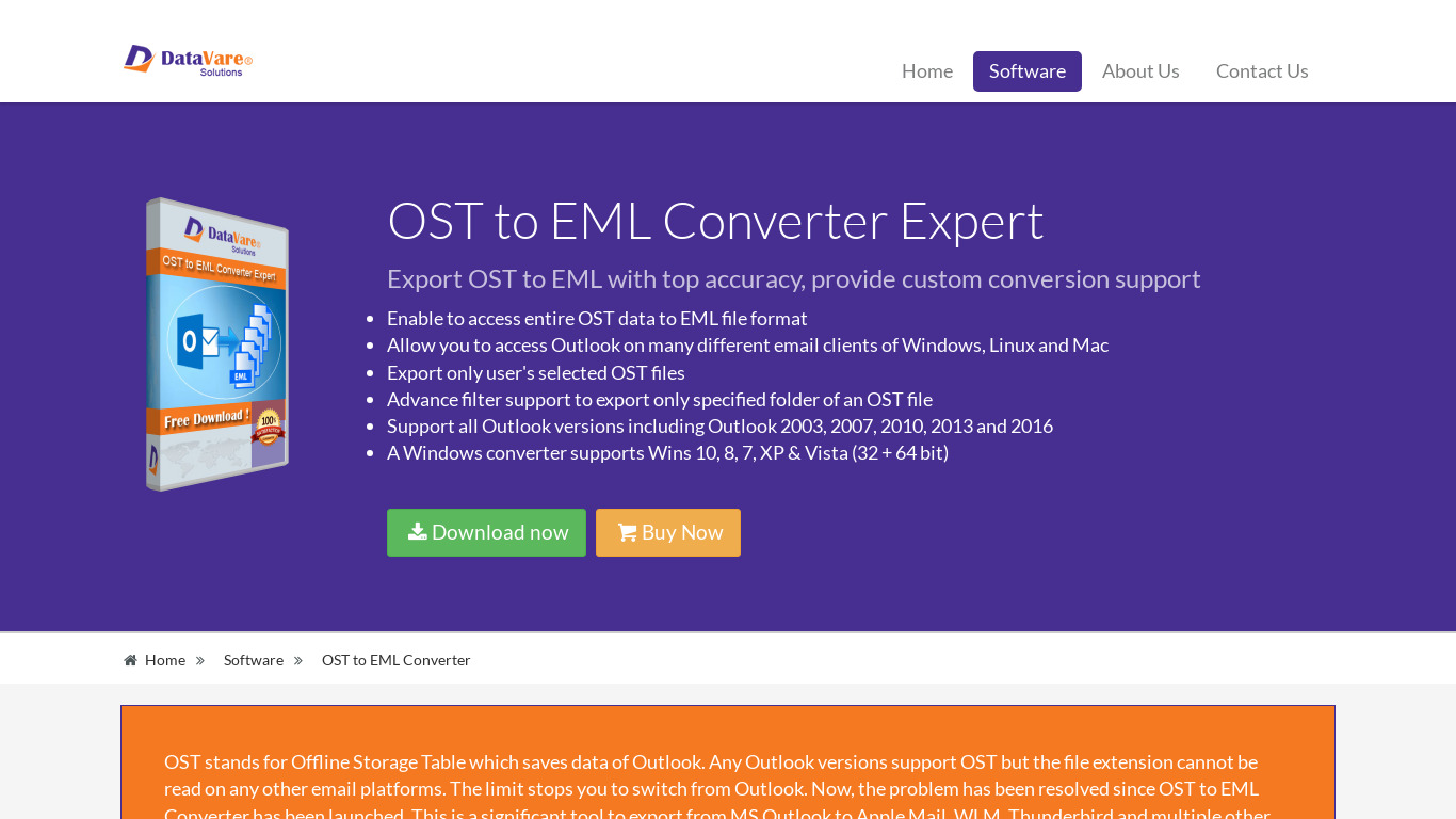 DataVare OST to EML Converter Landing page