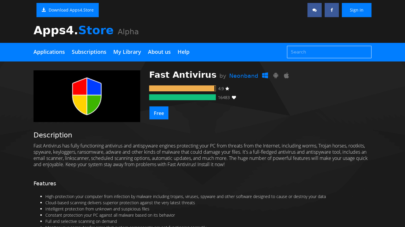 Fast Antivirus Landing page