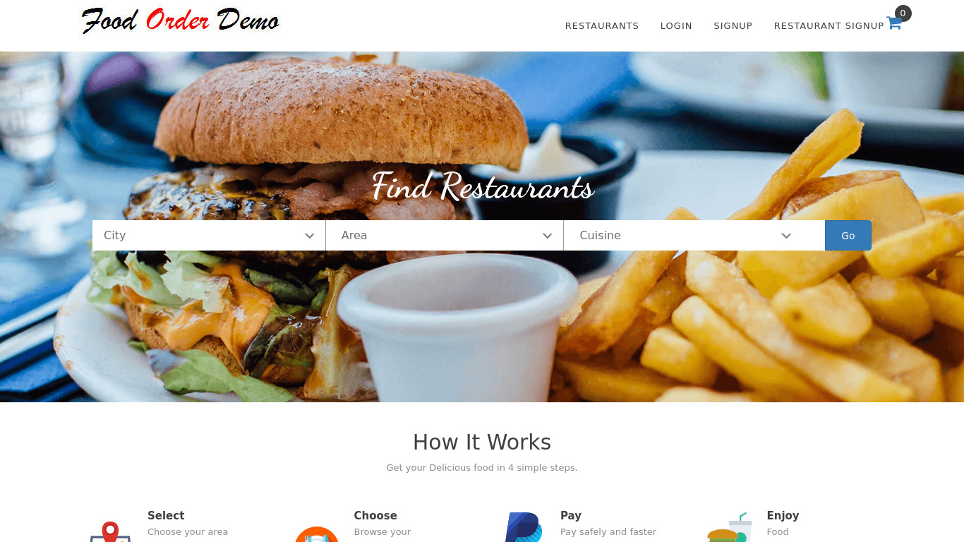 Food Ordering System by Logicspice Landing page