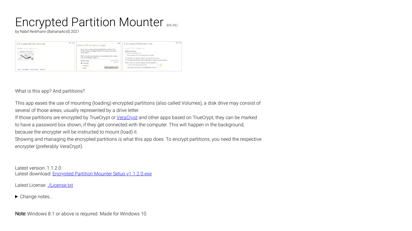 Encrypted Partition Mounter Landing page