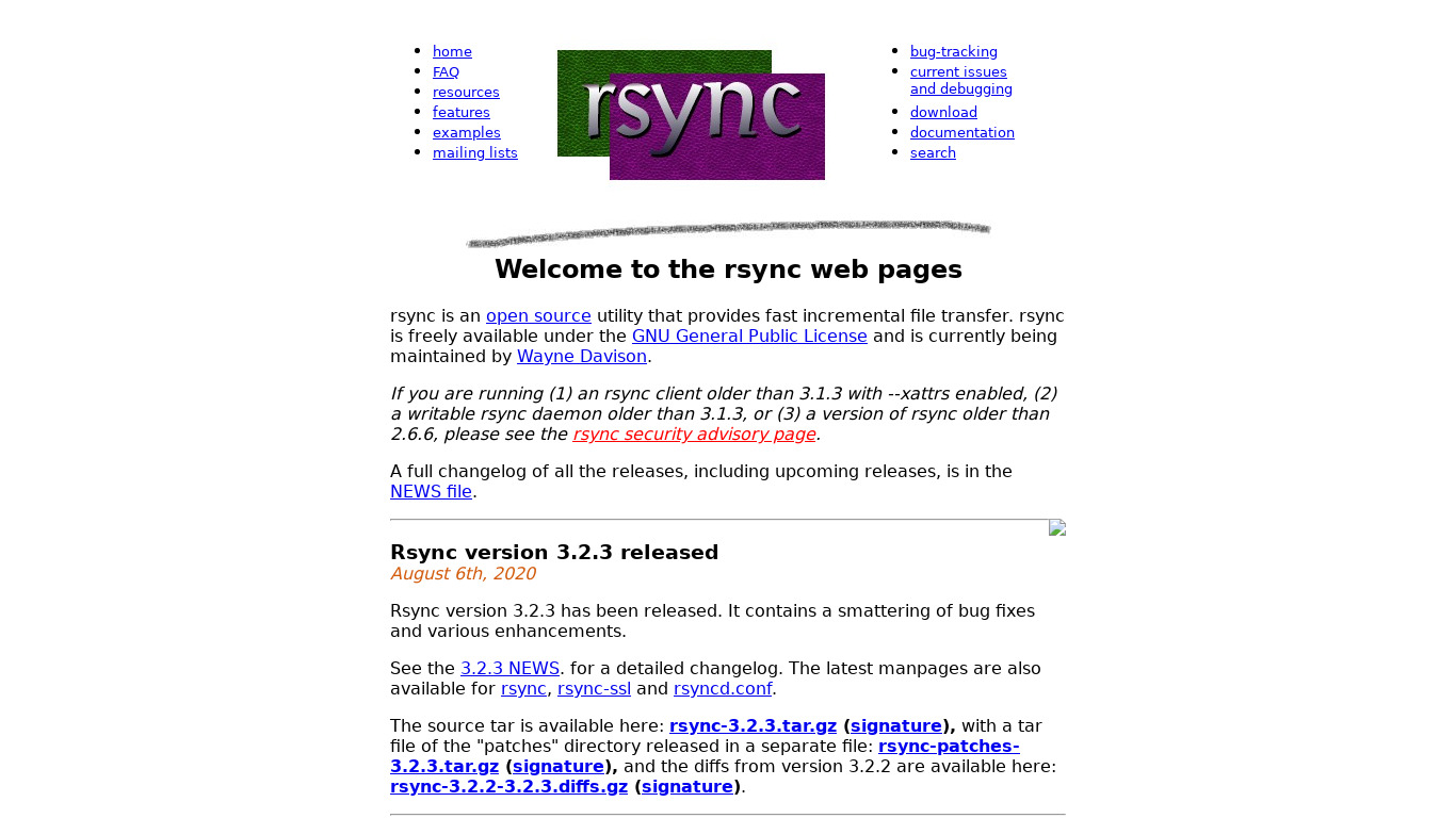 rsync Landing page