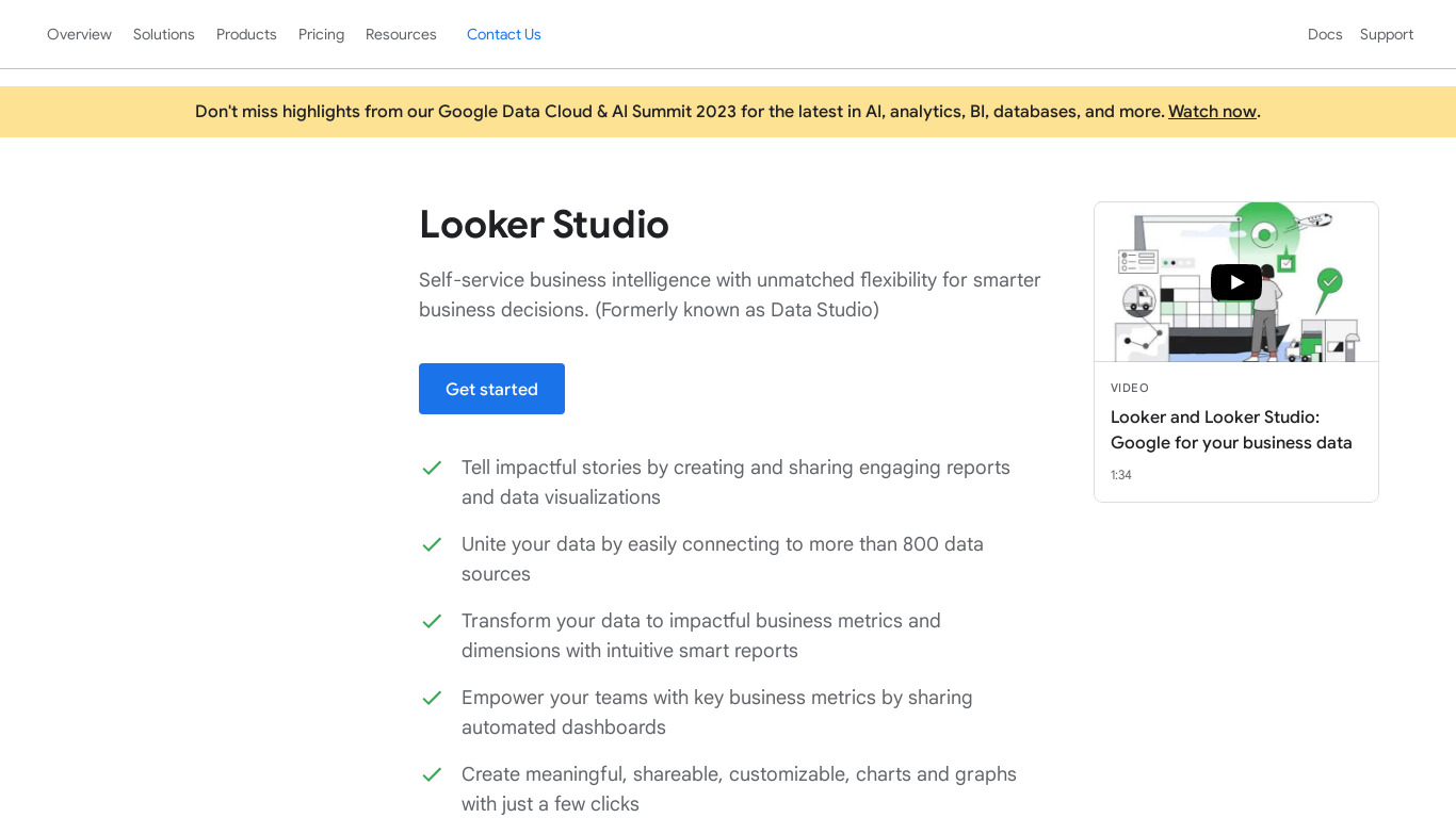 Google Data Studio Landing page