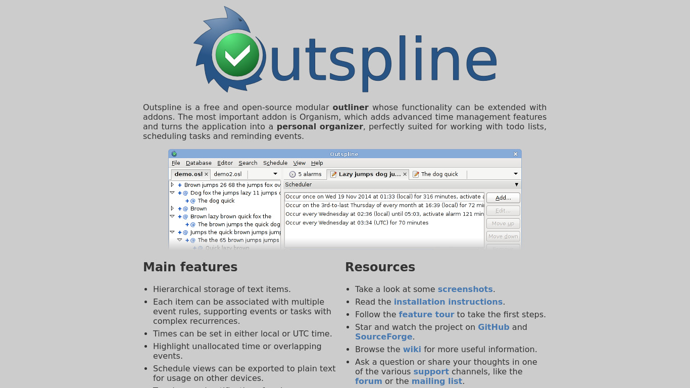 Outspline Landing page