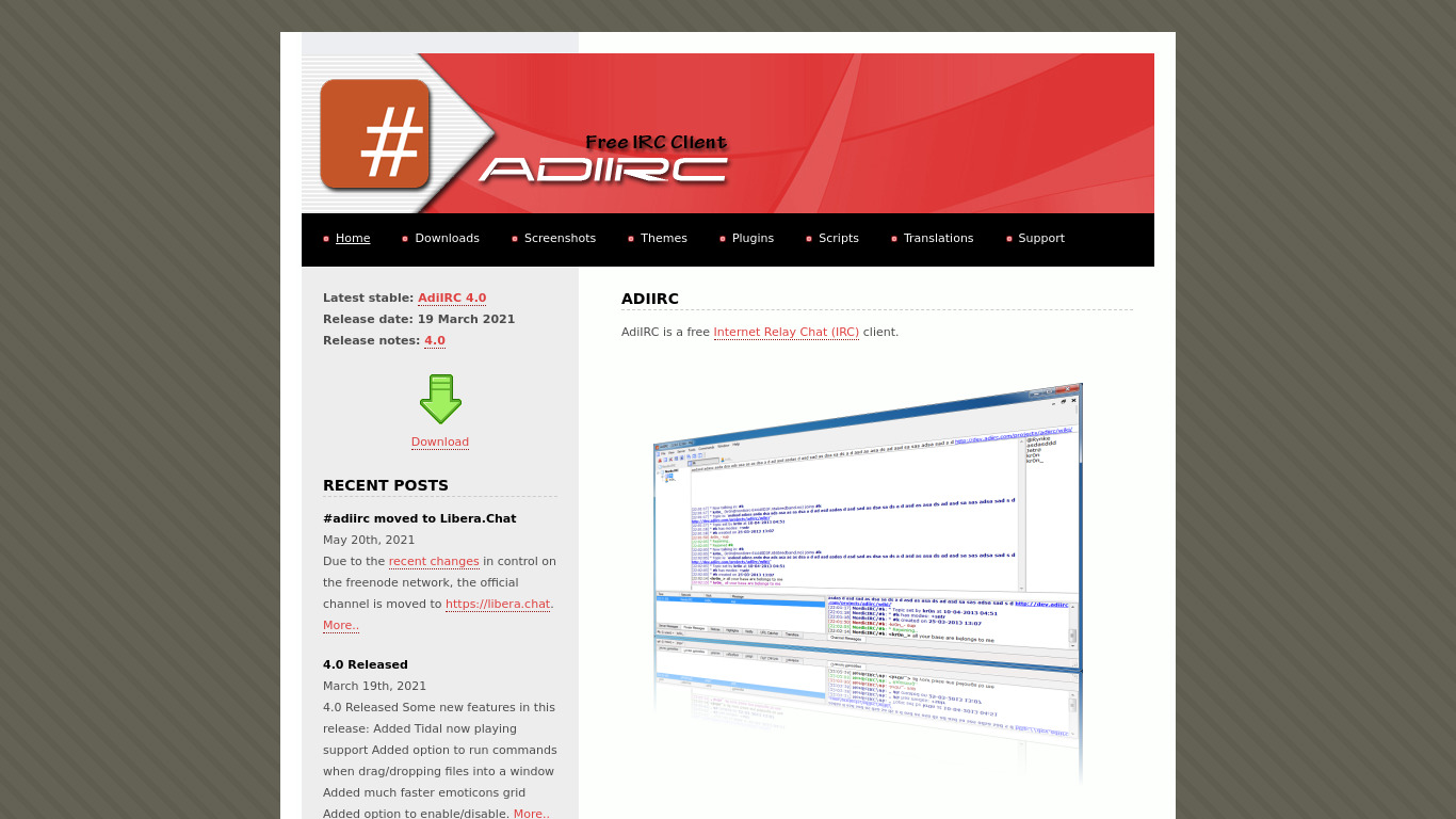 AdiIRC Landing page