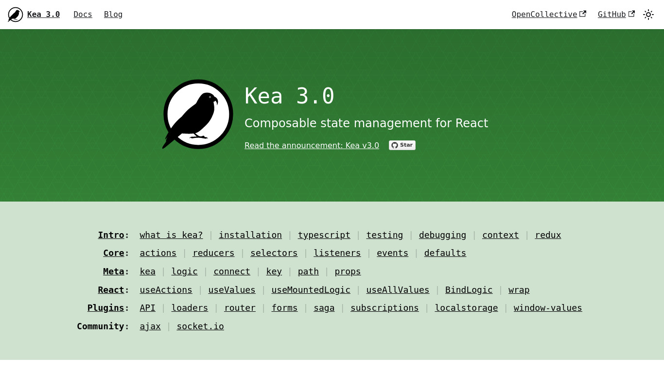 Kea Landing page