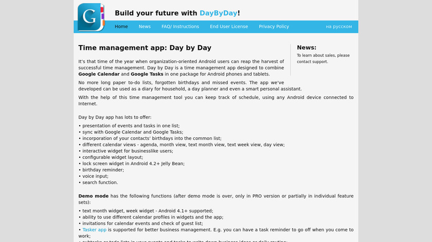 Day by Day Organizer Landing Page