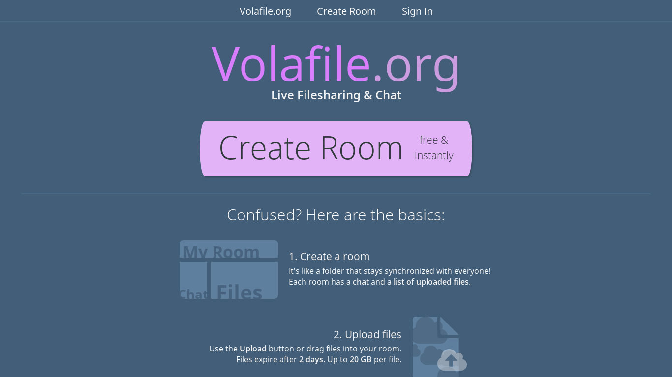 Volafile Landing page