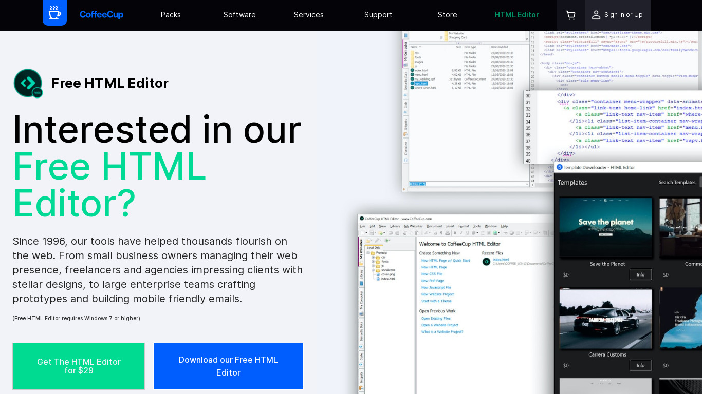 CoffeeCup HTML Editor Landing page
